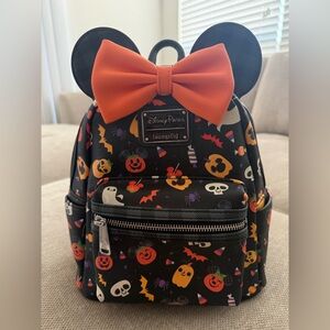 Loungefly Black Halloween Mini Backpack with Orange Bow